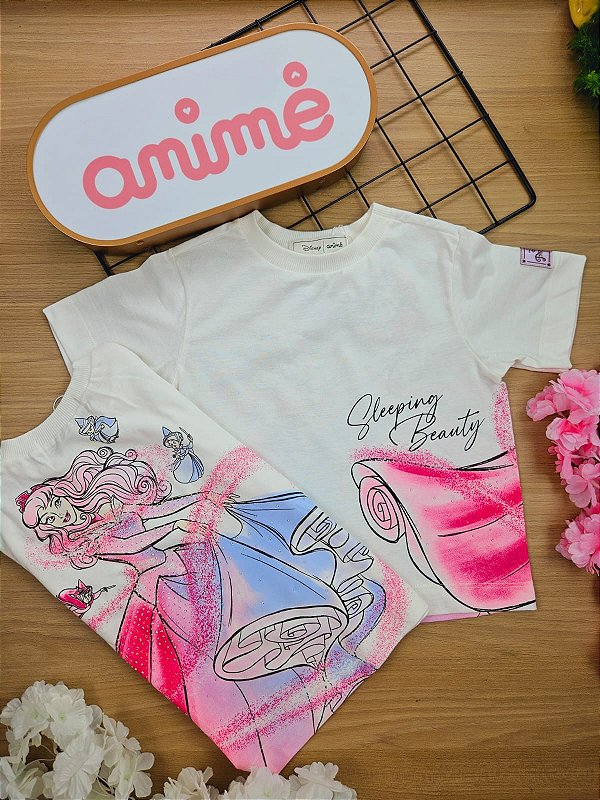 T-Shirt Off White da Princesa Aurora Bela Adormecida Disney Animê