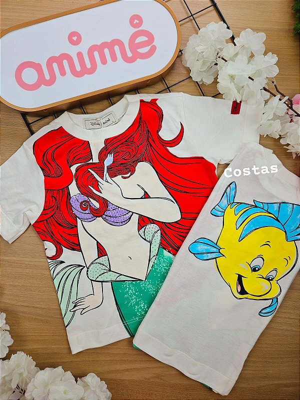Blusa Off White da Ariel com Strass Pequena Sereia Disney Animê