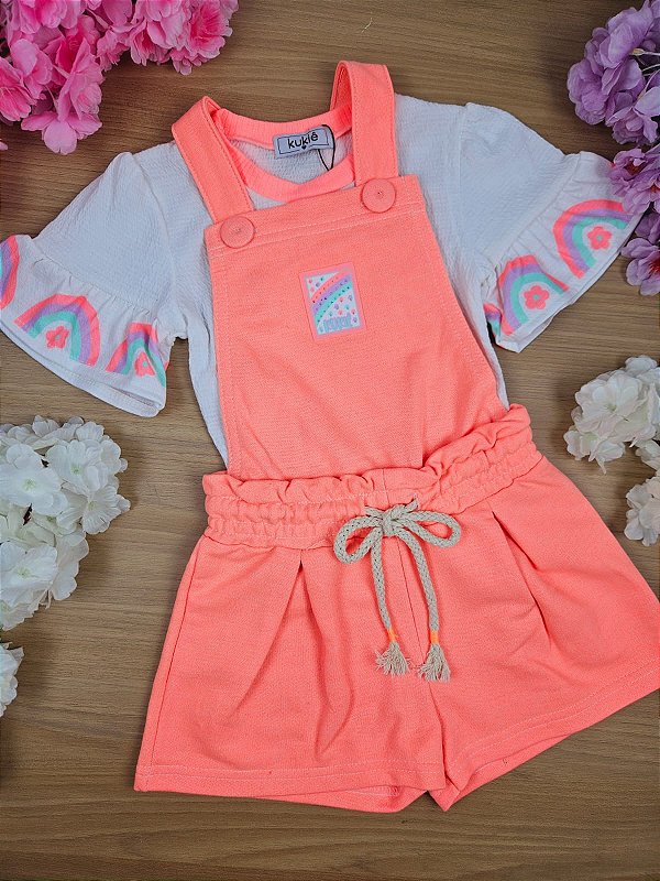 Conjunto de Jardineira em Moletom sem Pelúcia e Blusa em Malha Wave Kukiê
