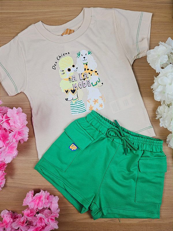 Conjunto Blusa em Meia Malha e Short em Moletom Poodle Up Baby