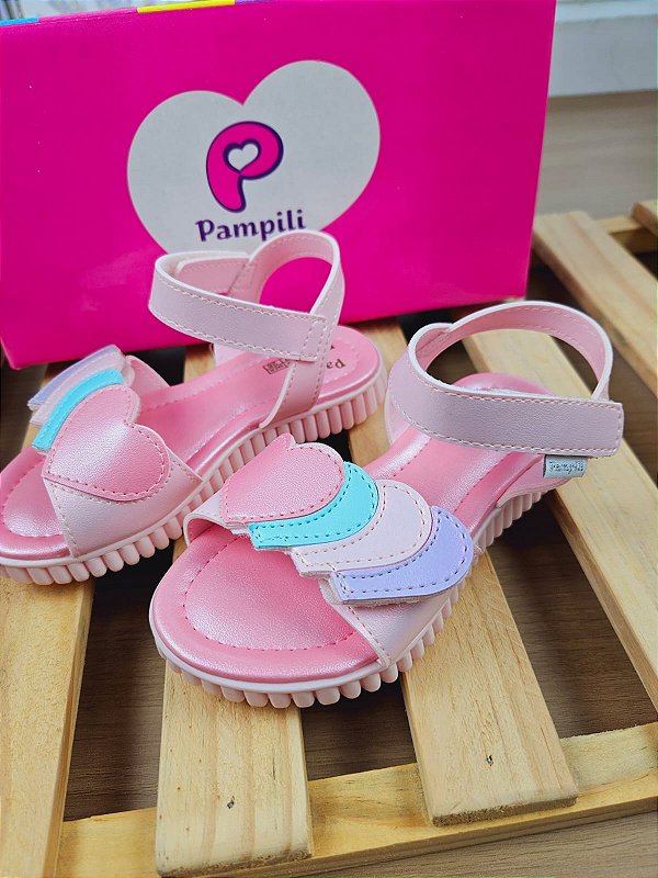 Sandália Papete Infantil Pampili Candy Corações Sobrepostos Rosa Suspiro