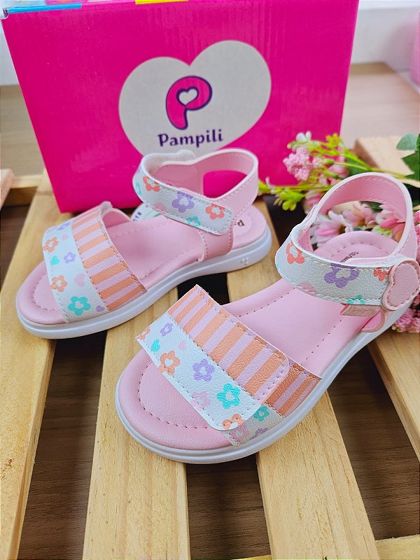 Sandália Infantil Pampili Lili Florida Branca e Colorida Clara