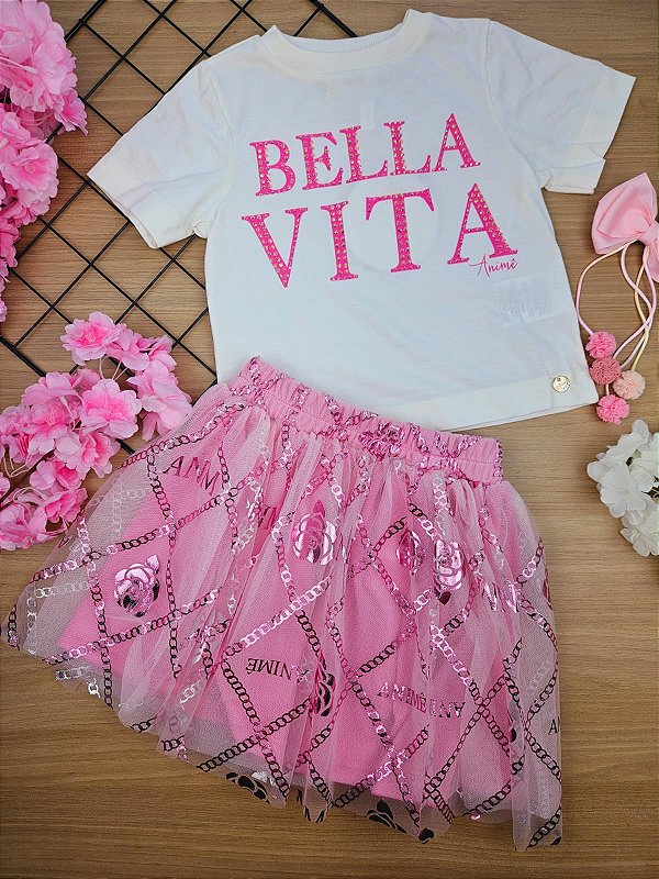 Conjunto Bella Vita em Tule Rosa Animê