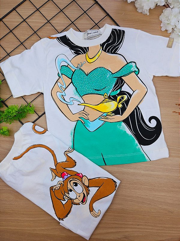 Blusa Off White da Jasmine com Strass Disney Animê