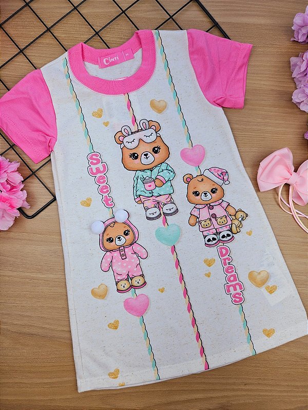 Pijama Camisola Ursinhas com Pompons Cinti