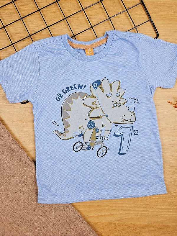 Camiseta Manga Curta Malha Linho Azul Glacial Up Baby