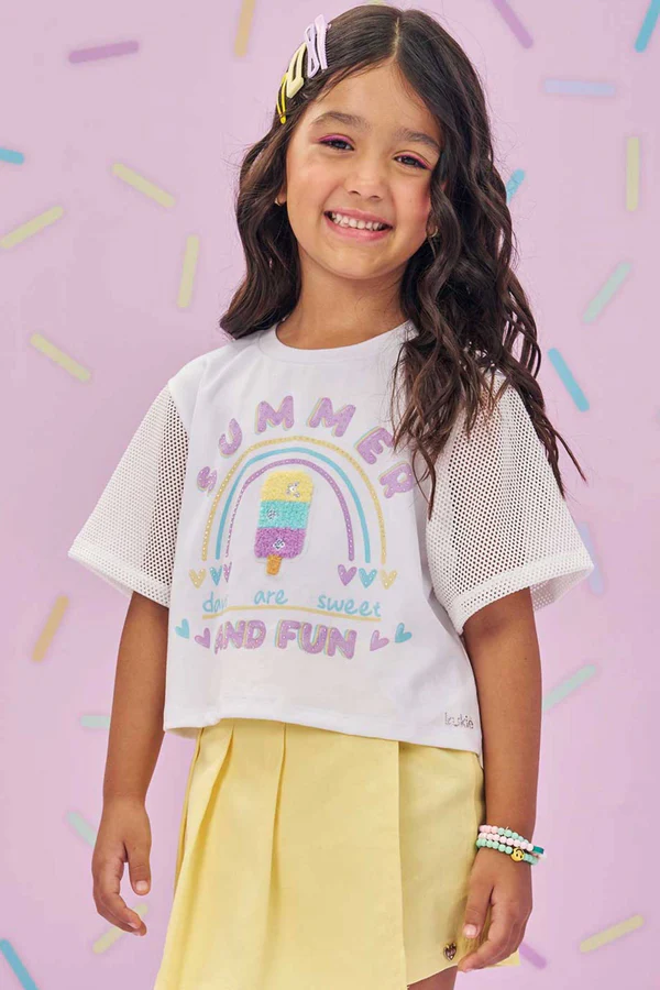 Blusa Boxy Over em Meia Malha e Tule Kukiê