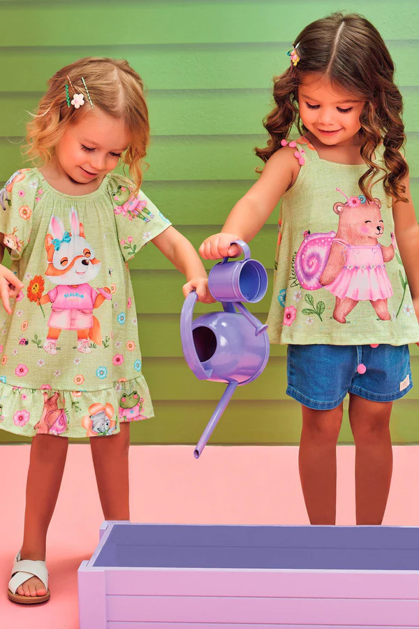 Conjunto de Bata em Malha Fresh e Shorts em Jeans Liz com Elastano Kukiê