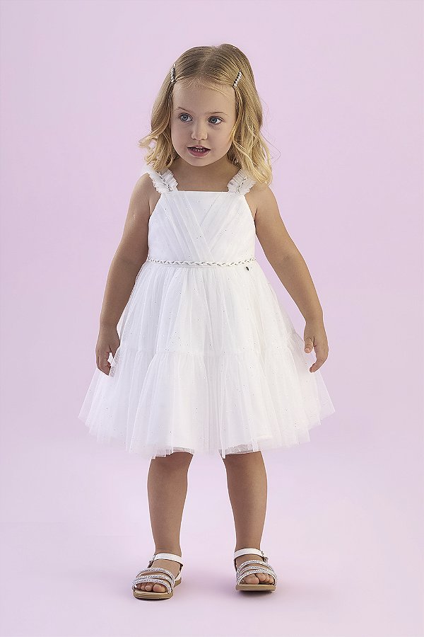 Vestido Verão Frufru Off White Petit Cherie