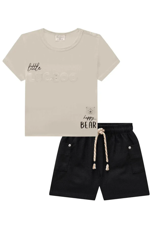 Conjunto de Camiseta em Meia Malha e Bermuda em Linho Santorine com Elastano LucBoo