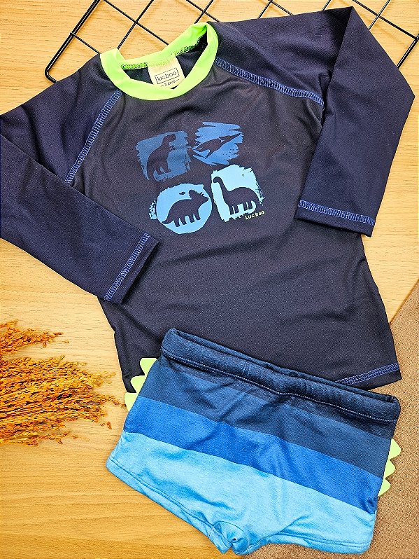 Conjunto de Camiseta e Sunga em Malha UV Dry com Proteção UV 50+ LucBoo