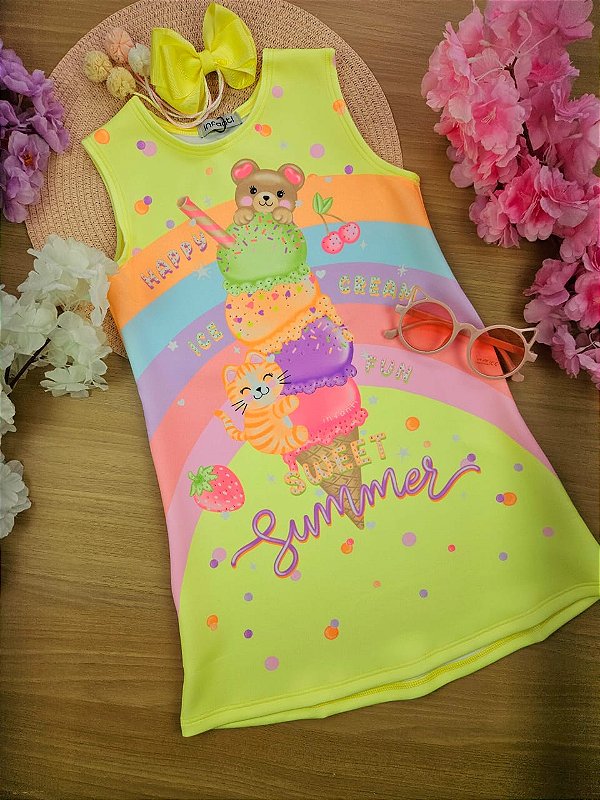 Vestido em Fly Tech Sorvete Infanti