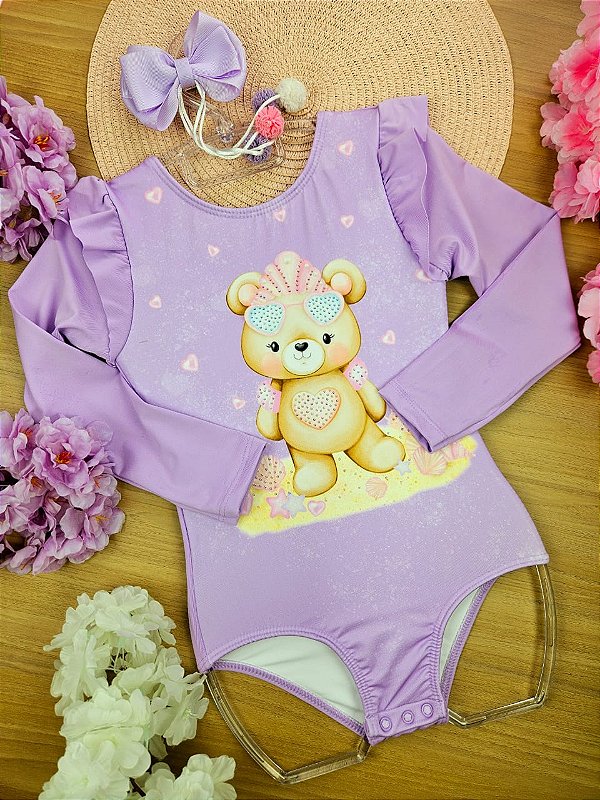 Maiô em Malha Uv Dry com Proteção Uv 50+ Lilás Infanti