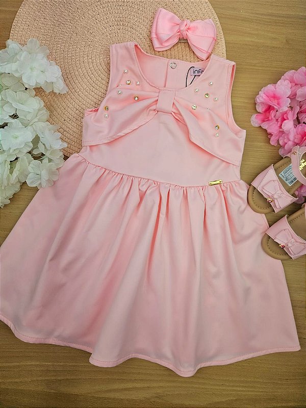 Vestido em Super Cetim Rosa Infanti