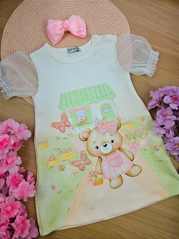 Vestido em Fly Tech Ursinha Infanti