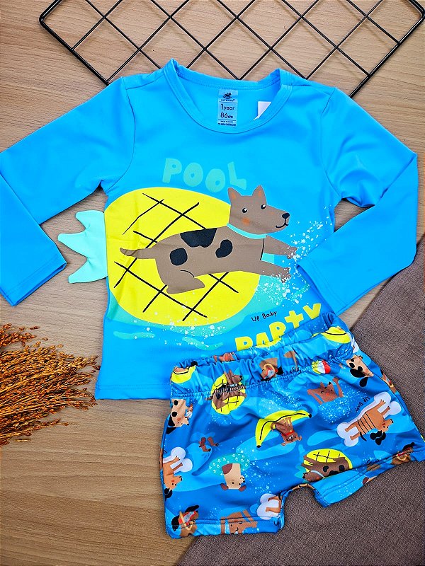 Conjunto Camiseta e Sunga Com Proteção UV Cachorrinho no Abacaxi Up Baby
