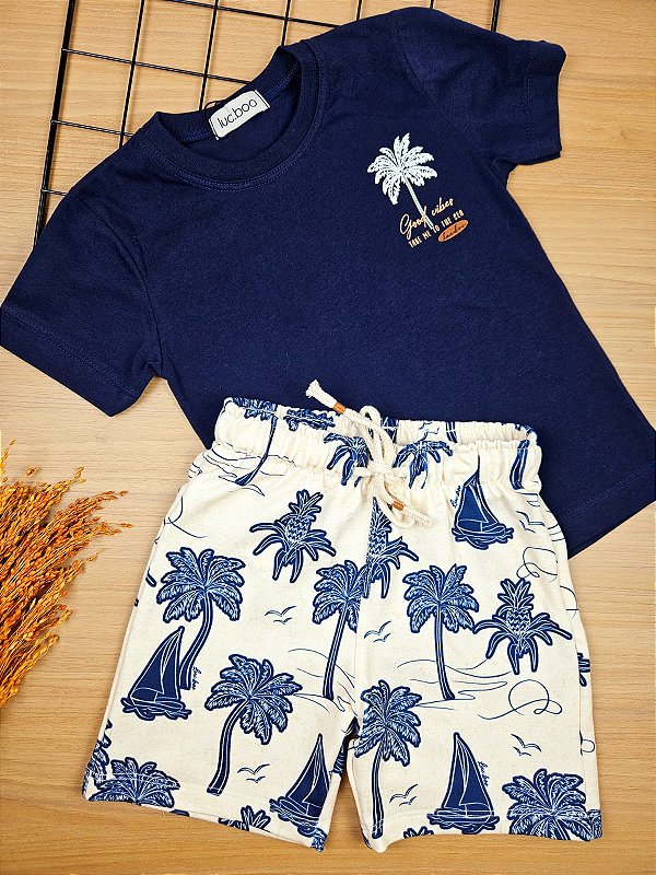 Conjunto de Camiseta em Meia Malha e Bermuda em Molecotton LucBoo