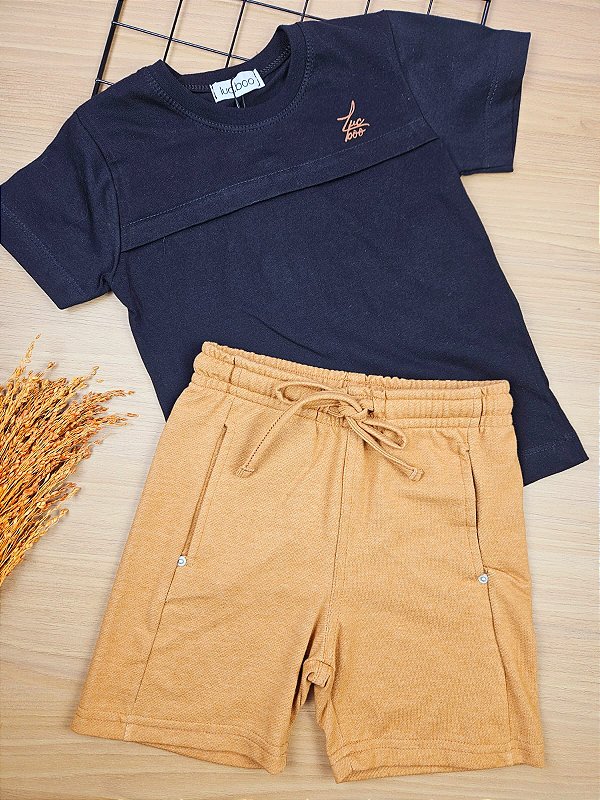 Conjunto de Camiseta em Meia Malha e Bermuda em Cotton Jeans com Elastano LucBoo