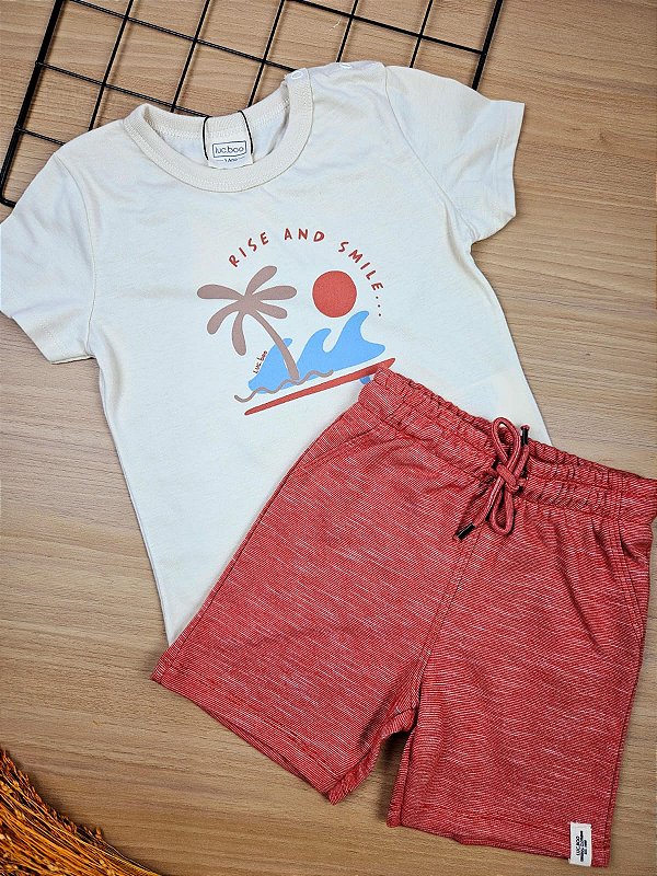 Conjunto de Camiseta em Meia Malha e Bermuda em Malha Bicolor LucBoo