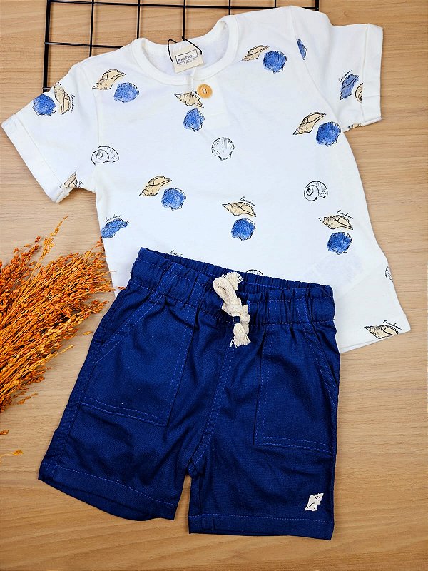 Conjunto de Camiseta em Meia Malha e Bermuda em Linho Santorine com Elastano LucBoo