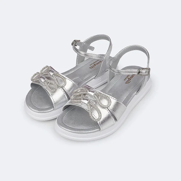 Sandália Infantil Pampili Flower Lacinhos em Strass Prata
