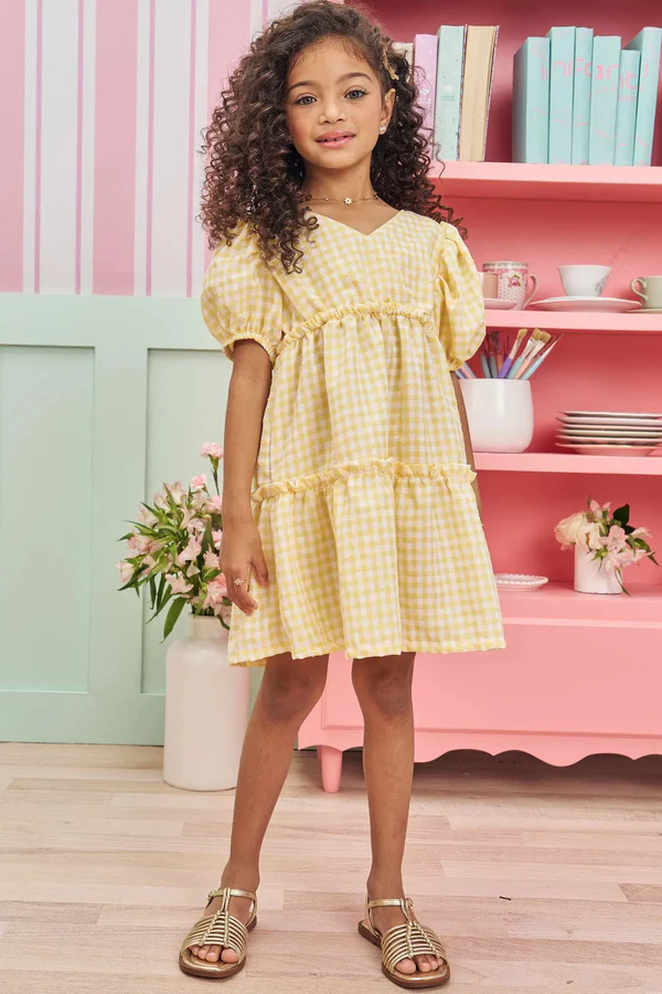 Vestido em Tricoline Vichy Infanti
