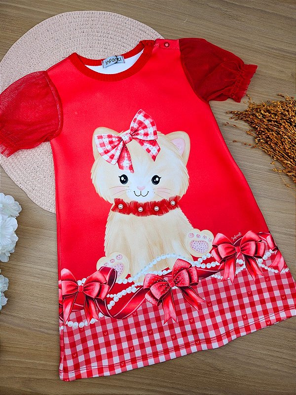 Vestido em Fly Tech Gatinha Infanti