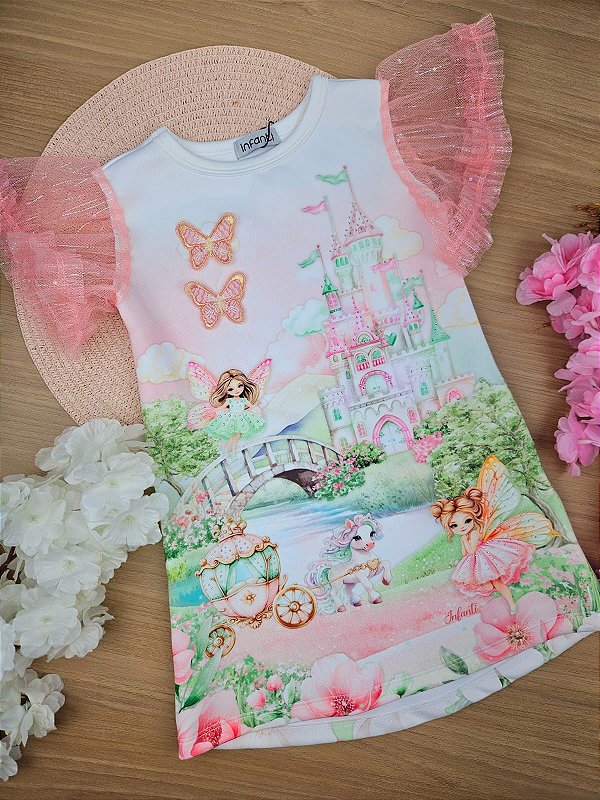 Vestido em Fly Tech e Tule Infanti