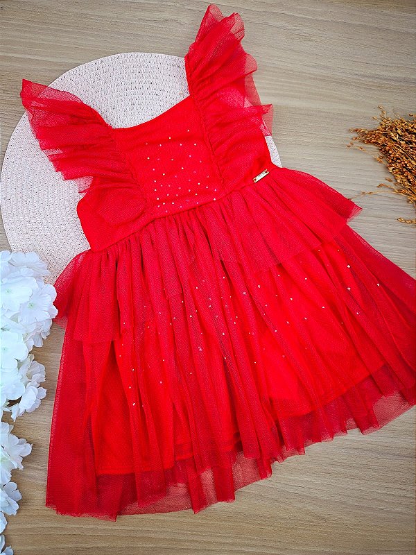 Vestido em Tule Vermelho Infanti