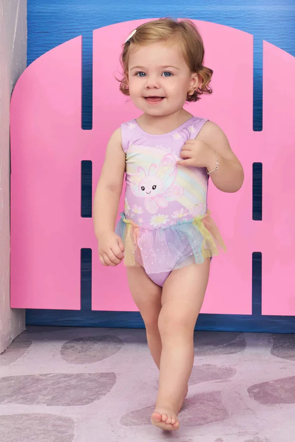 Maiô em Malha Uv Dry com Proteção Uv 50+ Borboleta Infanti