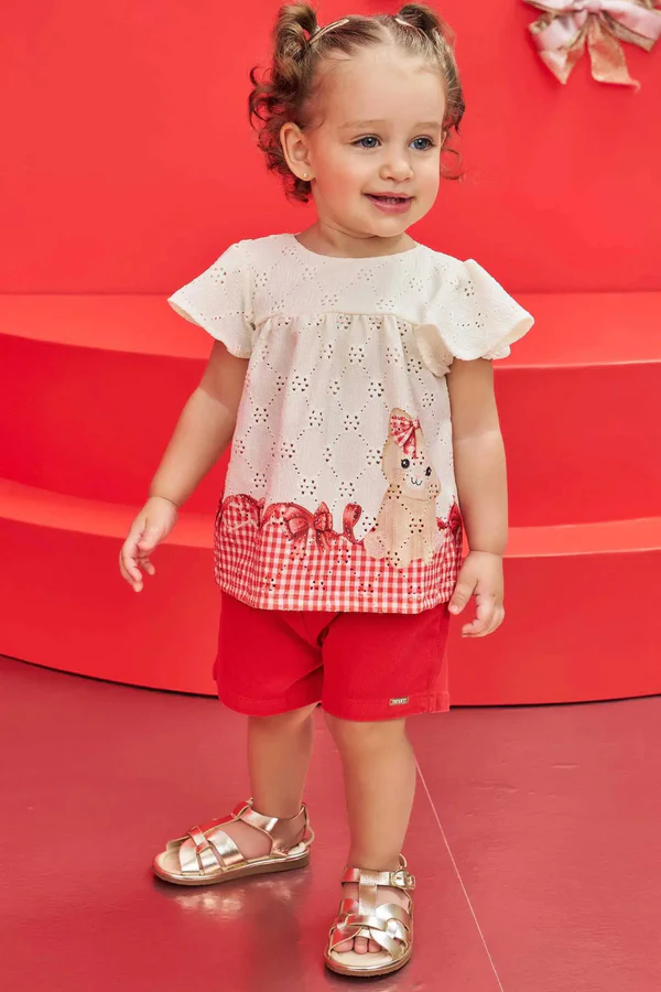 Conjunto de Bata em Malha Laise com Shorts em Sarja Onix com Elastano Infanti