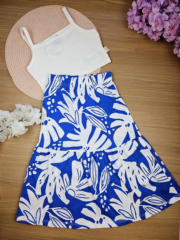 Conjunto Cropped e Saia Branco Bee Loop