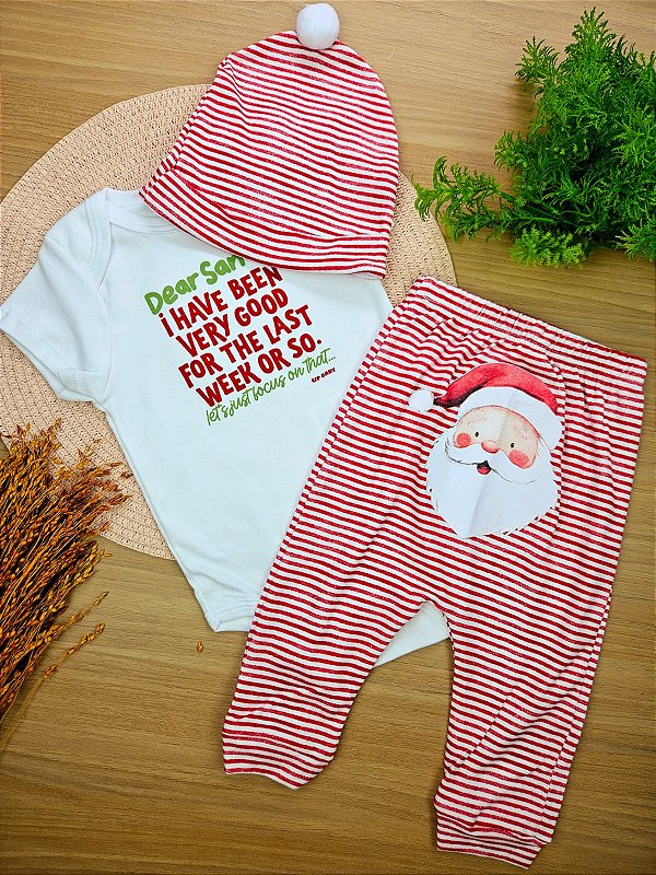 Kit Natal Body, Calça e Gorro em Suedine Up Baby