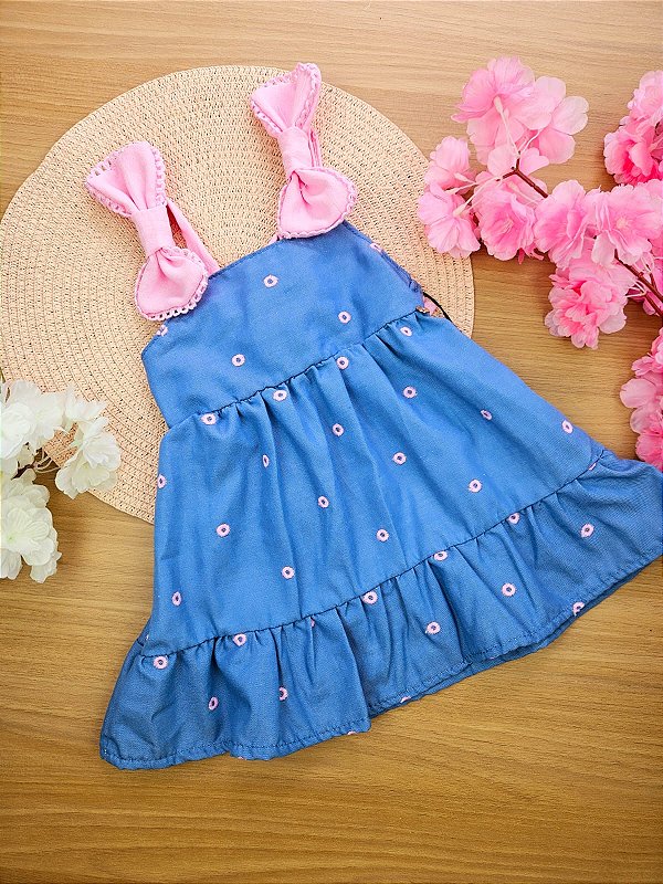Vestido em Jeans Bordado Infanti