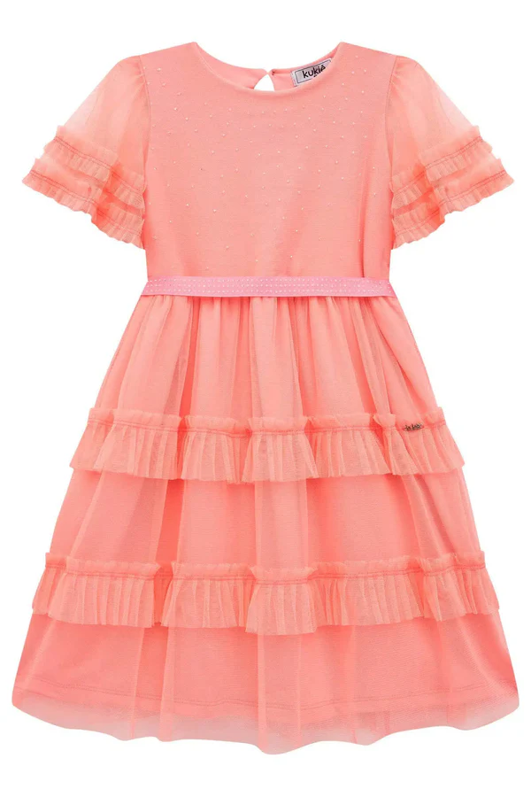 Vestido em Tule com Elastano Laranja Kukiê