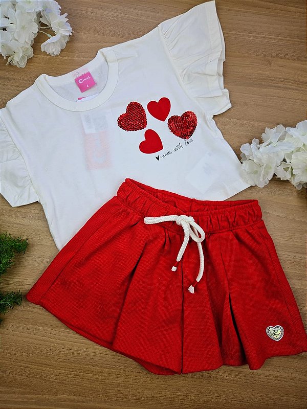 Conjunto Blusa Corações e Short Cinti