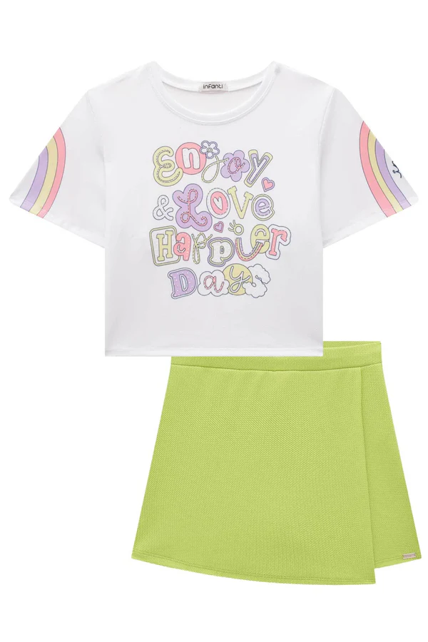 Conjunto de Blusa Boxy Over em Malha Power e Short Saia em Jacquard Marina Infanti