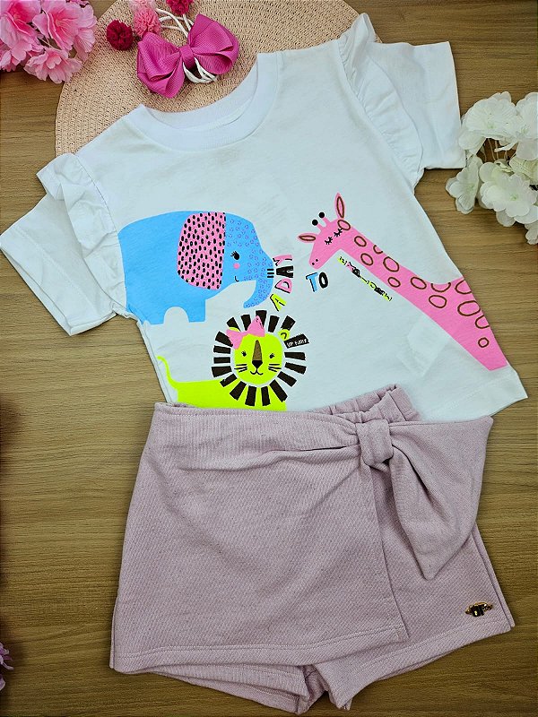 Conjunto Blusa e Short Saia Elefante e Girafa Up Baby
