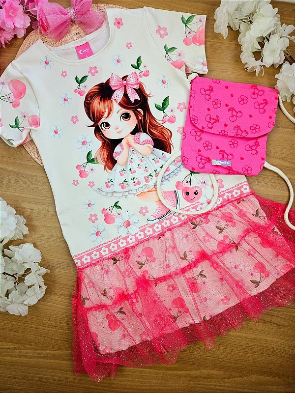 Vestido com Cheirinho de Morango Cinti Rosa Acompanha Mochila
