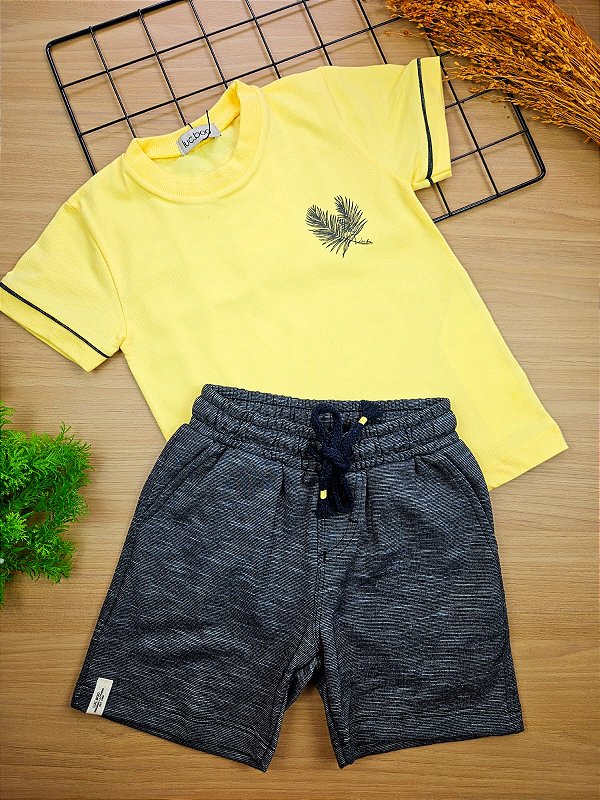Conjunto de Camiseta em Piquet com Elastano e Bermuda em Malha Bicolor LucBoo