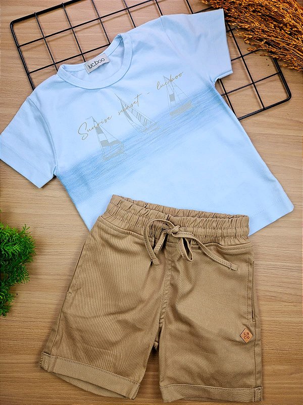 Conjunto de Camiseta em Piquet com Elastano e Bermuda em Sarja Strech com Elastano LucBoo