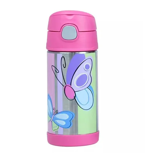 Garrafa Térmica Infantil Funtainer F401 Borboleta Rosa Thermos - 355ml