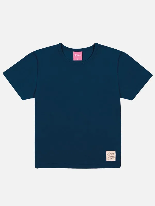 Blusa Infantil Menina Básica Azul Marinho Mundo Cinti