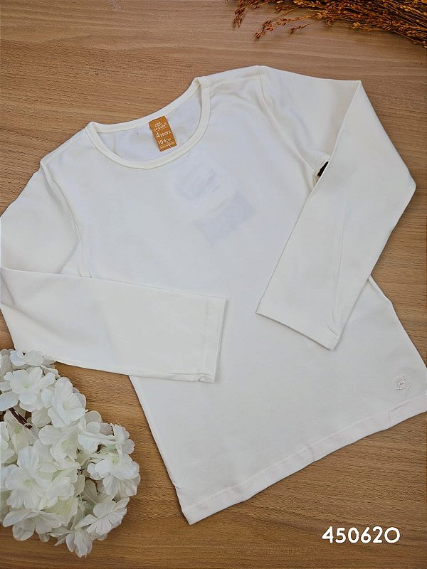 Blusa Manga Longa em Algodão Off White Up Baby