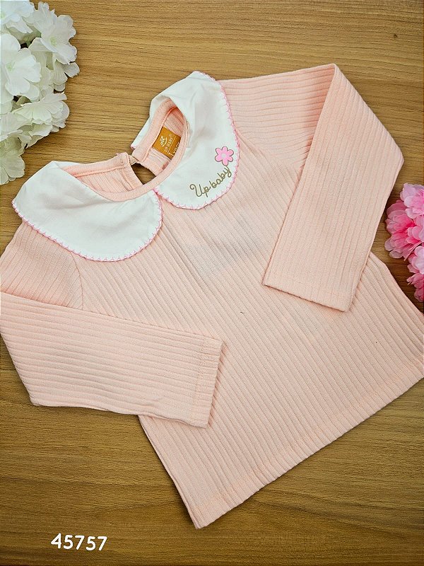 Blusa Manga Longa Canelada Rosa Up Baby