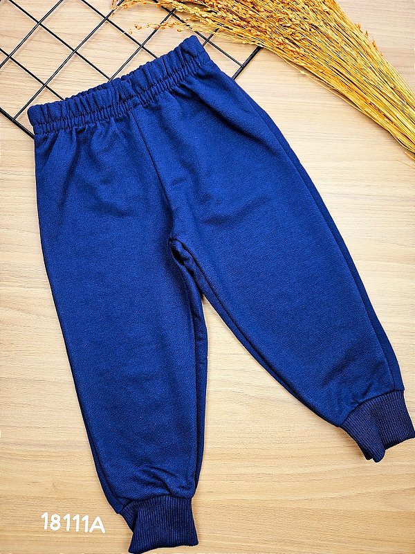 Calça em Moletom sem Felpa Azul Marinho Bee Loop