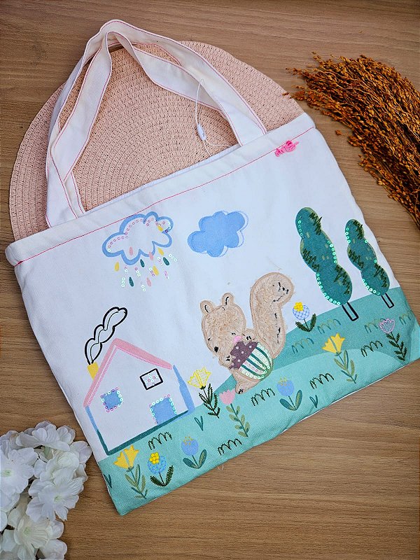 Bolsa Sarja 100% Algodão Bordada Floresta Mon Sucré