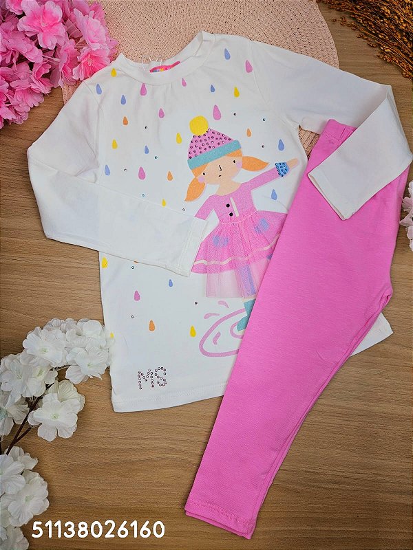 Conjunto Blusa Manga Longa e Legging 100% Algodão Gotinhas Mon Sucré