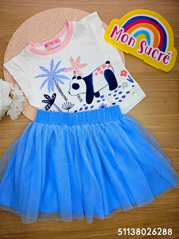 Conjunto Blusa e Saia em Tule Panda Mon Sucré