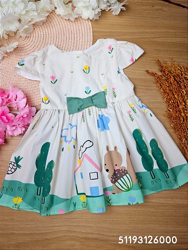 Vestido em Tricoline 100% Algodão Floresta Mon Sucré